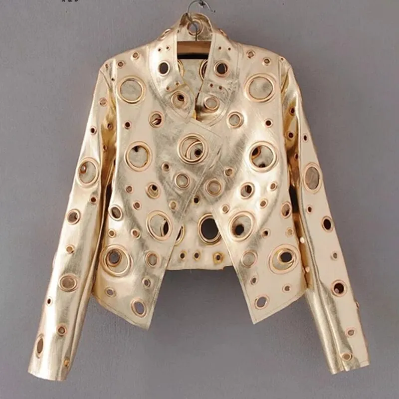 HEYFANCYSTYLE Couture Hole-Punched Cropped Leather Jacket