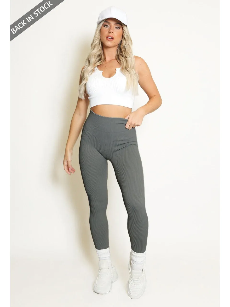 High Waist Sculpt Fit  Ribbed Leggings