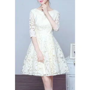 Ketty More Women Beautiful Lace Pattern Easy Round Neck Short Sleeve Mid-Length Summer Weekend Dress -KMWDC4433