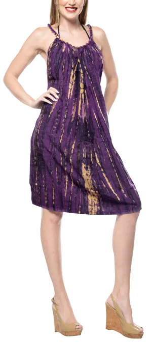 LA LEELA Beach Dress Rayon Tie Dye Cover Up Skirt Party OSFM 14-18  Purple_3539