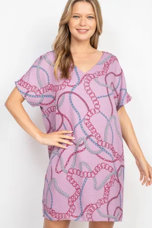 LAVENDER CHAIN PRINT DRESS