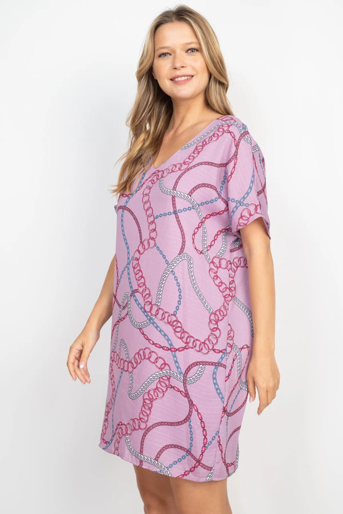 LAVENDER CHAIN PRINT DRESS