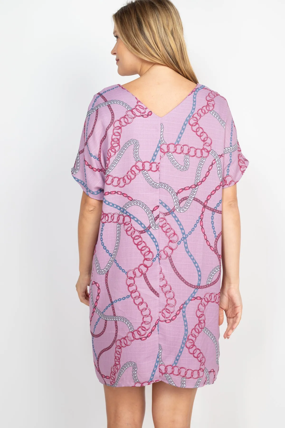 LAVENDER CHAIN PRINT DRESS