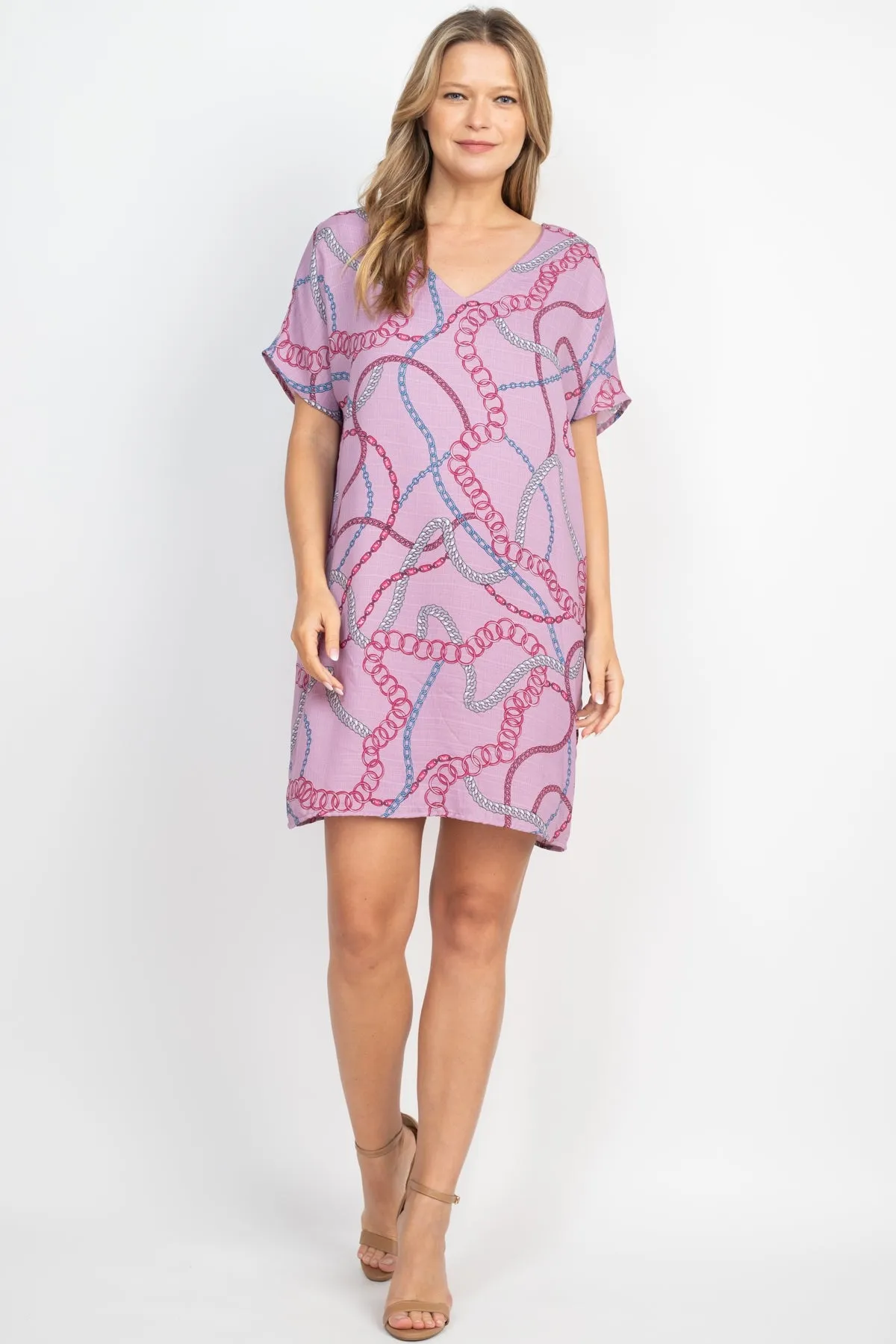 LAVENDER CHAIN PRINT DRESS