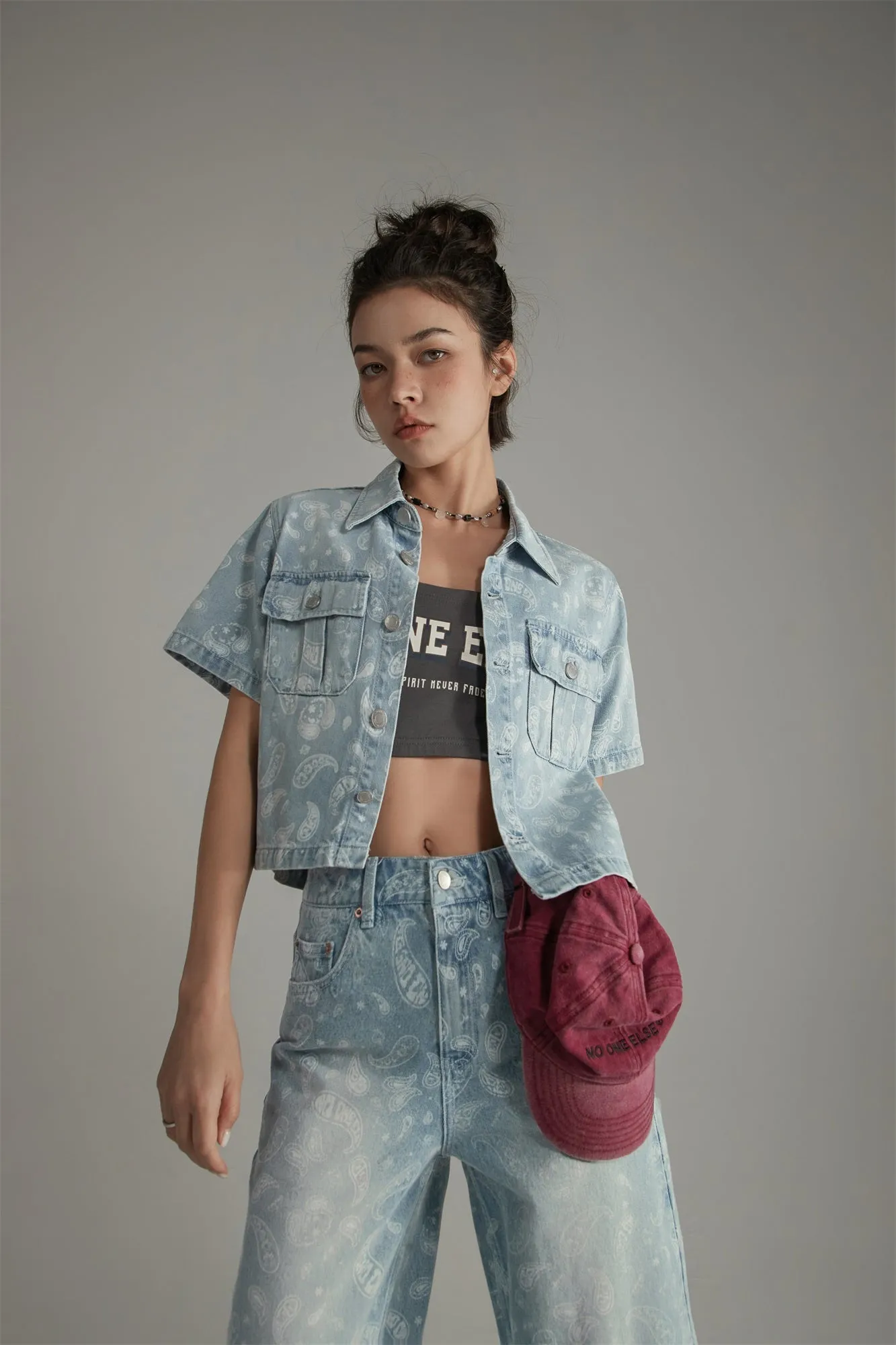 Logo Paisley Pocket Denim Semi Cropped Shirt Jacket