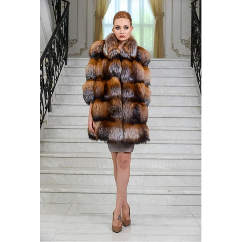 Lux  3/4 Sleeve Gold Fox Fur Coat