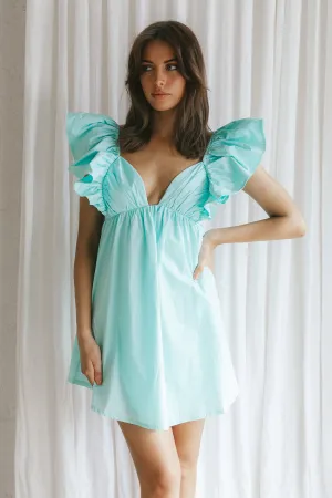 Marlina Ruffle Sleeve Babydoll Mini Dress Mint