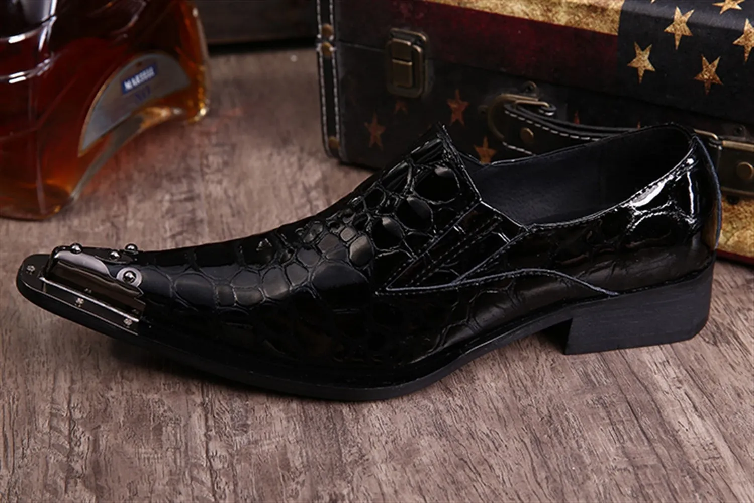 Men Lace Up Steel Pointed Toe Oxford Shoes