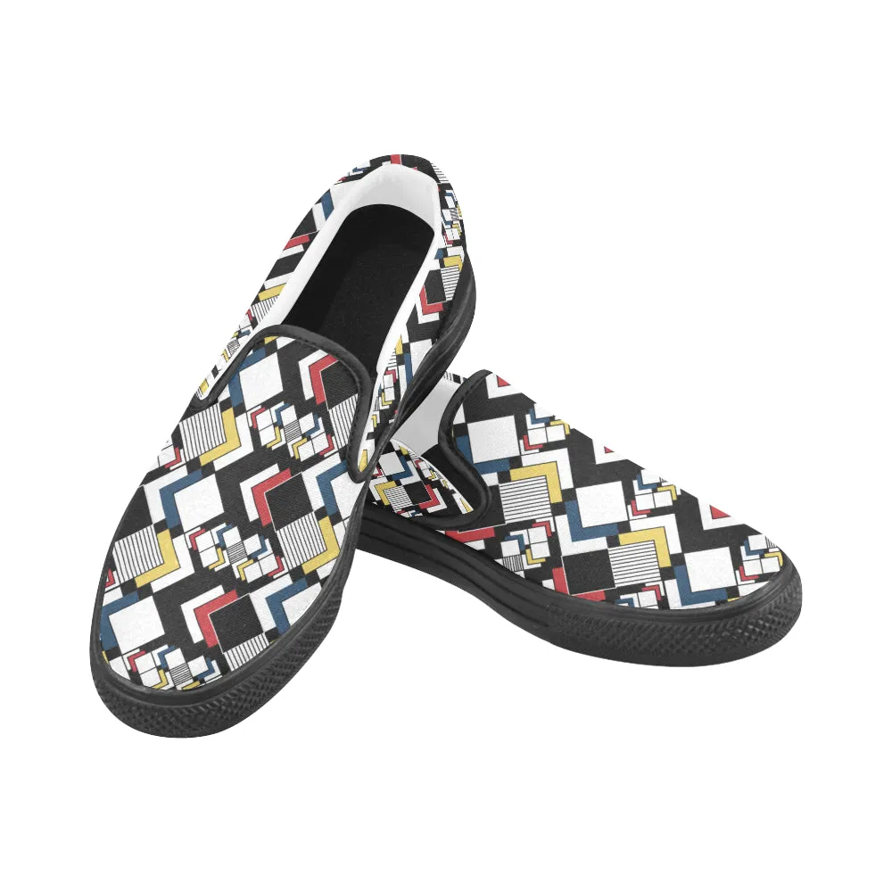 Men's Big Size Clashing Cubes Print Slip-on Canvas Shoes