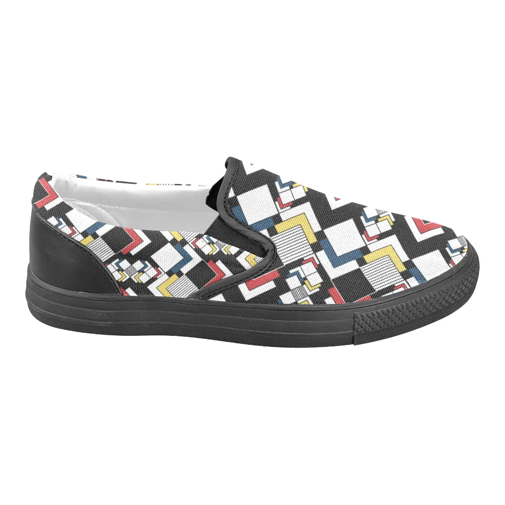 Men's Big Size Clashing Cubes Print Slip-on Canvas Shoes