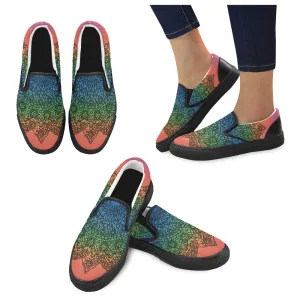 Men's Big Size Doodled Mandala Print Canvas Slip-on Shoes