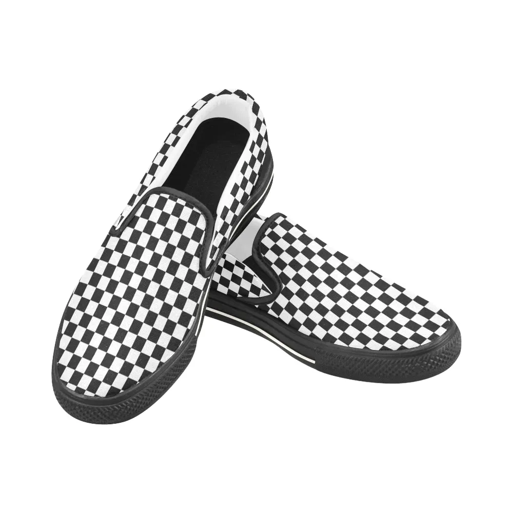 Men's Classic B/W Checks Print Slip-on Canvas Shoes