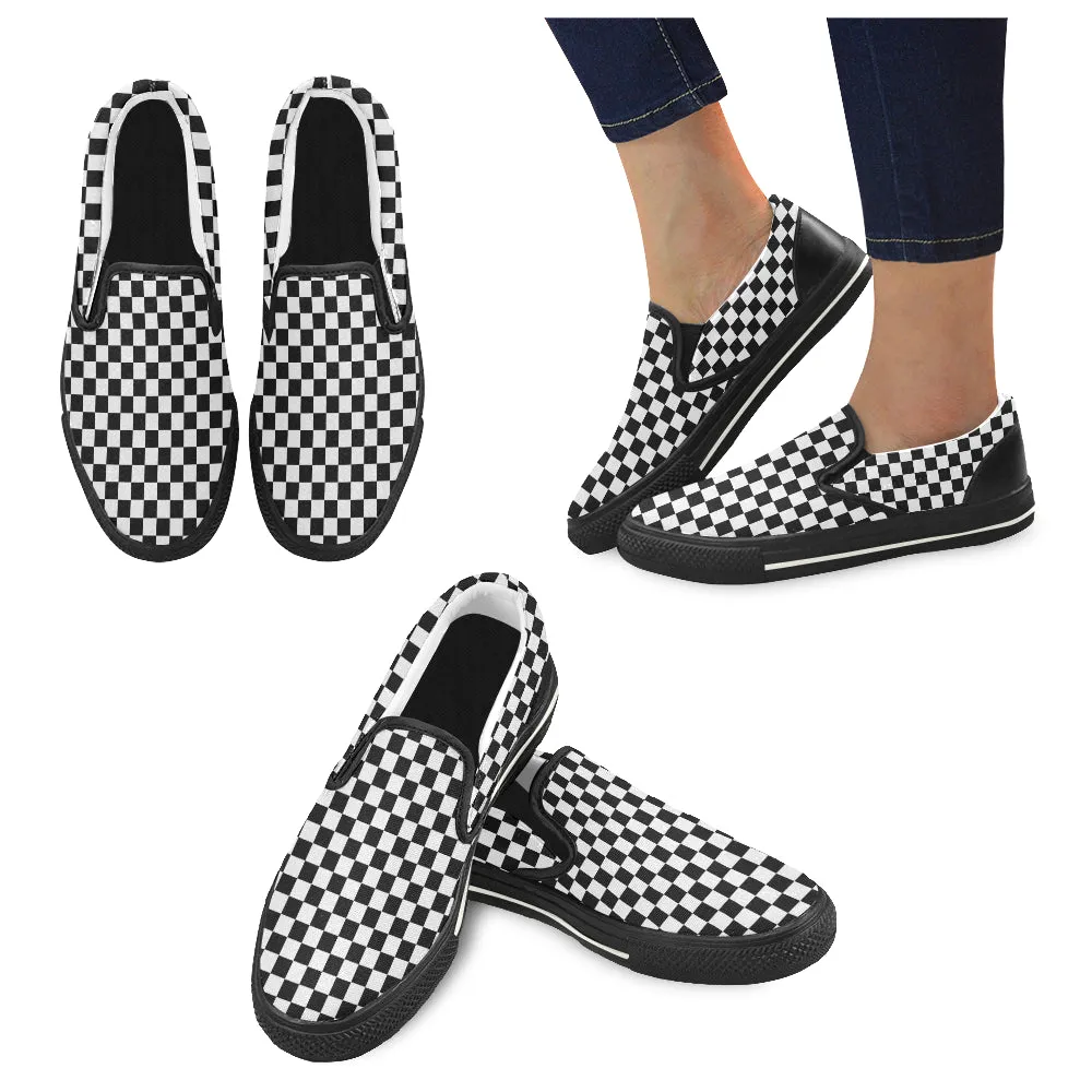 Men's Classic B/W Checks Print Slip-on Canvas Shoes