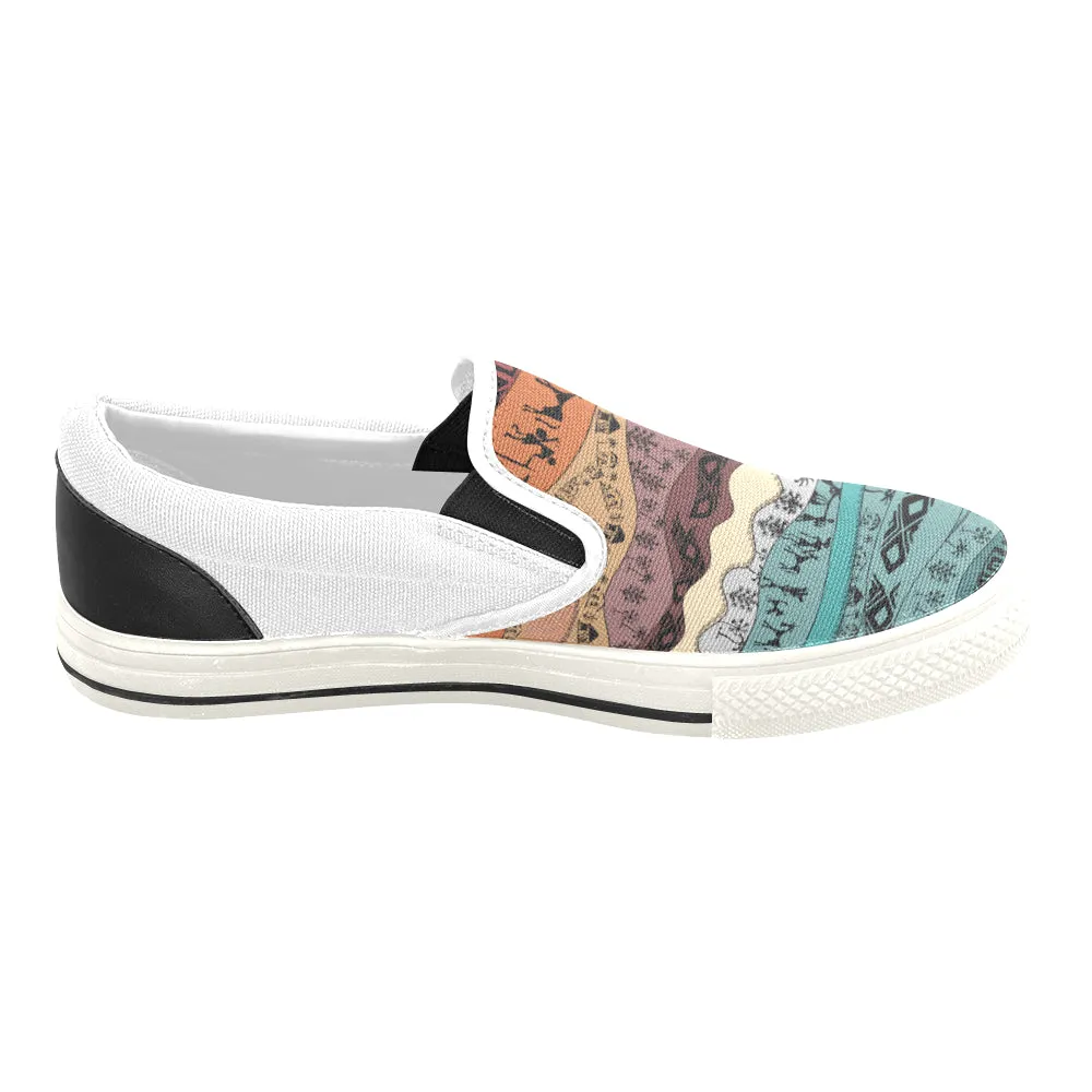 Men's Hued Waves Tribal Print Slip-on Canvas Shoes