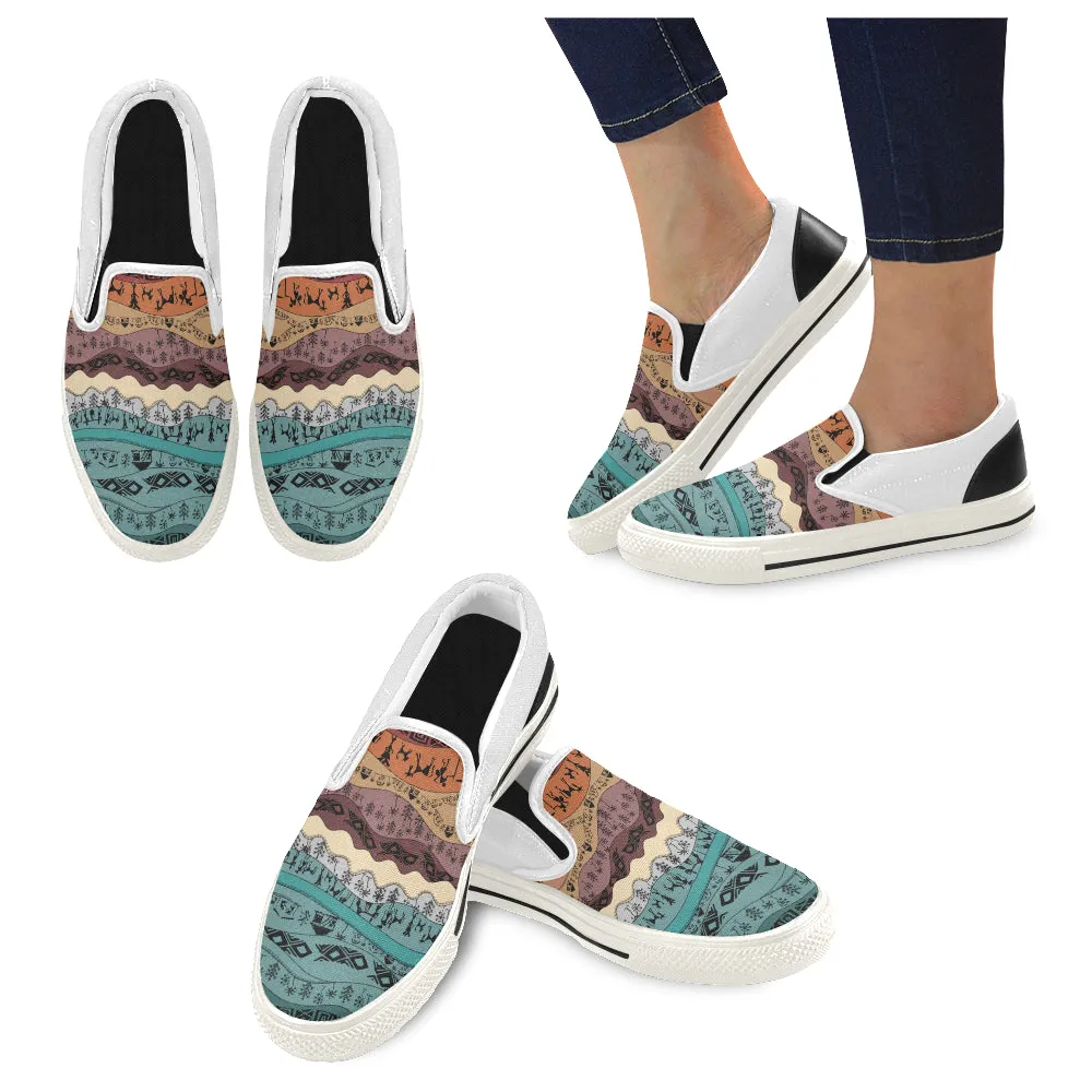 Men's Hued Waves Tribal Print Slip-on Canvas Shoes