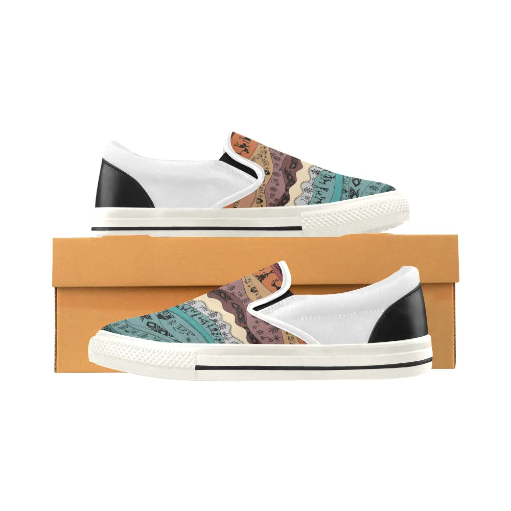 Men's Hued Waves Tribal Print Slip-on Canvas Shoes