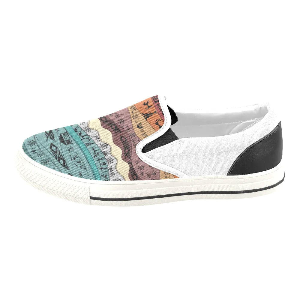 Men's Hued Waves Tribal Print Slip-on Canvas Shoes