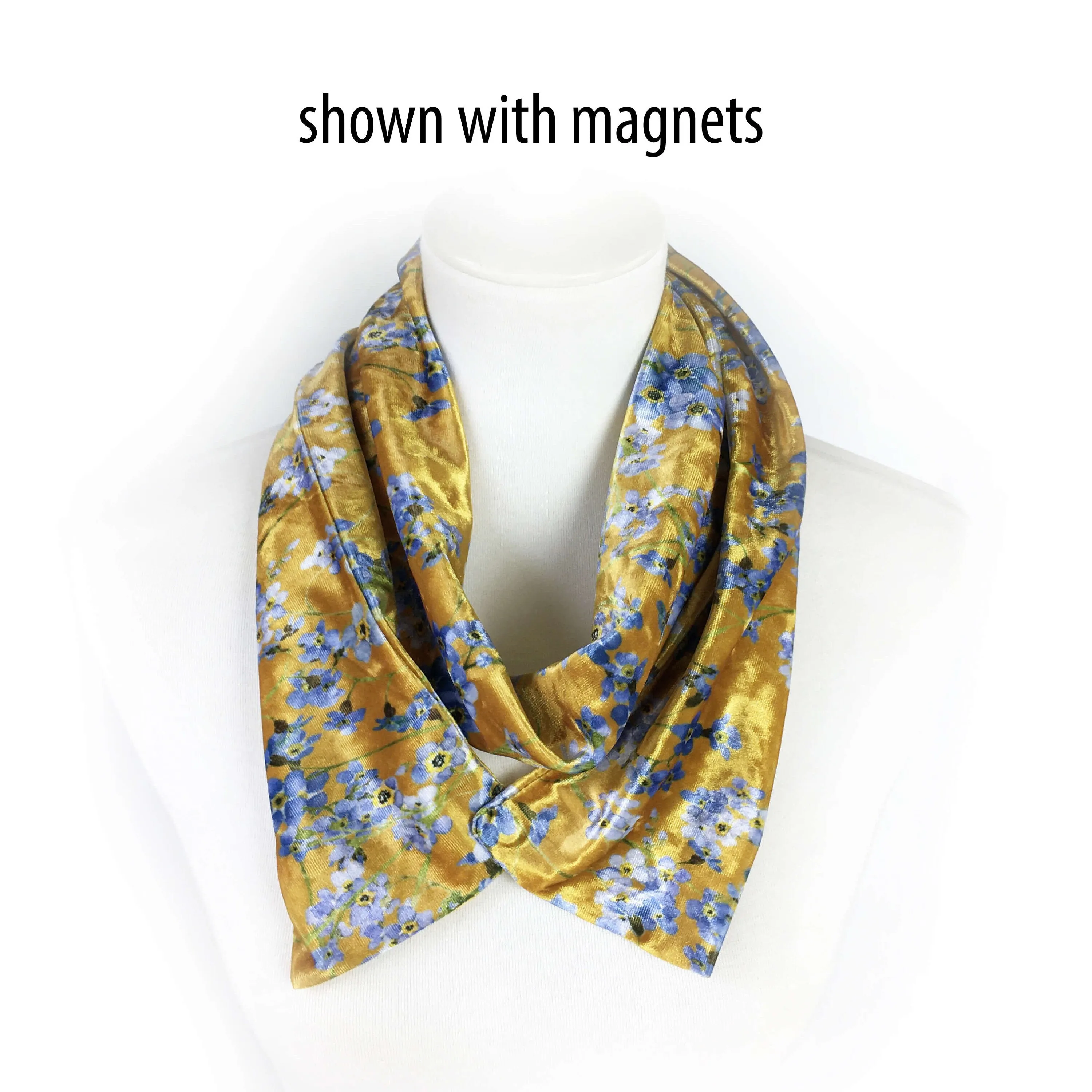 Mustard Forget-me-nots Velour Scarf, Womans Scarf, All season, Luminous Scarf, hand painted scarf, artist scarf, Wear all day or evening