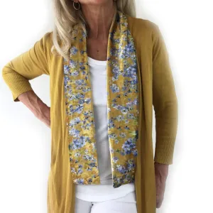 Mustard Forget-me-nots Velour Scarf, Womans Scarf, All season, Luminous Scarf, hand painted scarf, artist scarf, Wear all day or evening