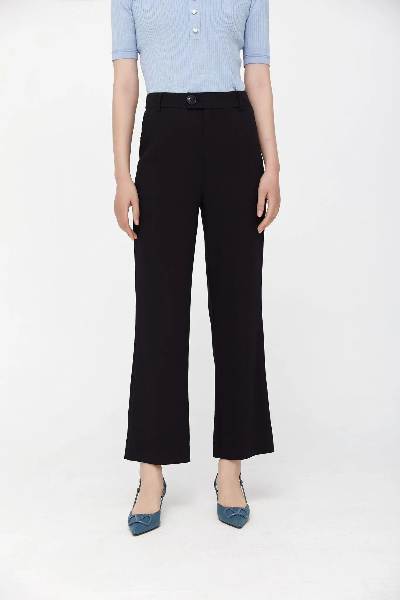 Navy Blue Wide Leg High Waist Pants