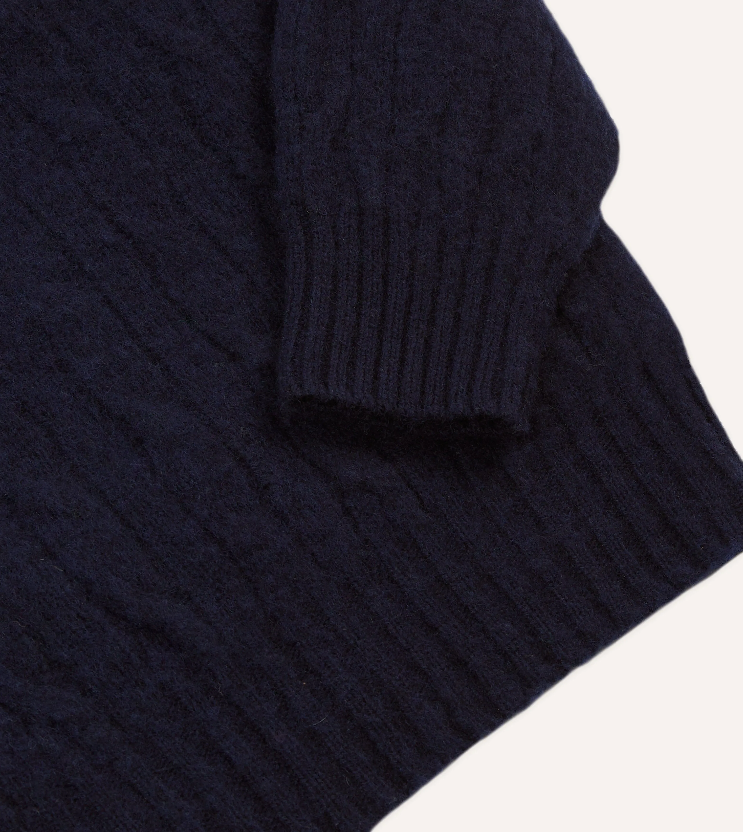 Navy Brushed Cable Knit Shetland Crew Neck Jumper