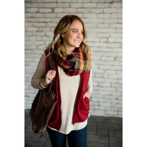 Navy/Red/Mustard Infinity Scarf