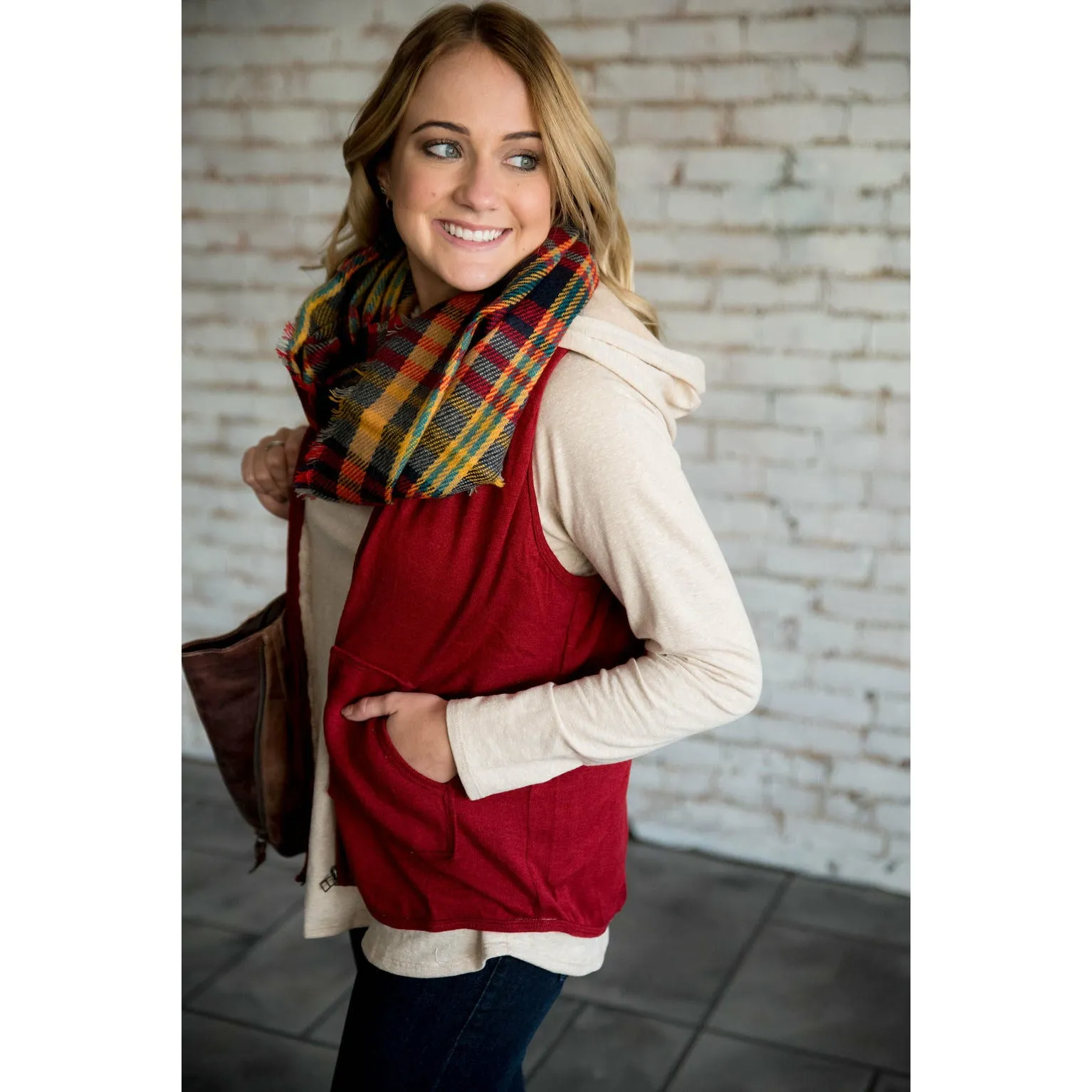 Navy/Red/Mustard Infinity Scarf