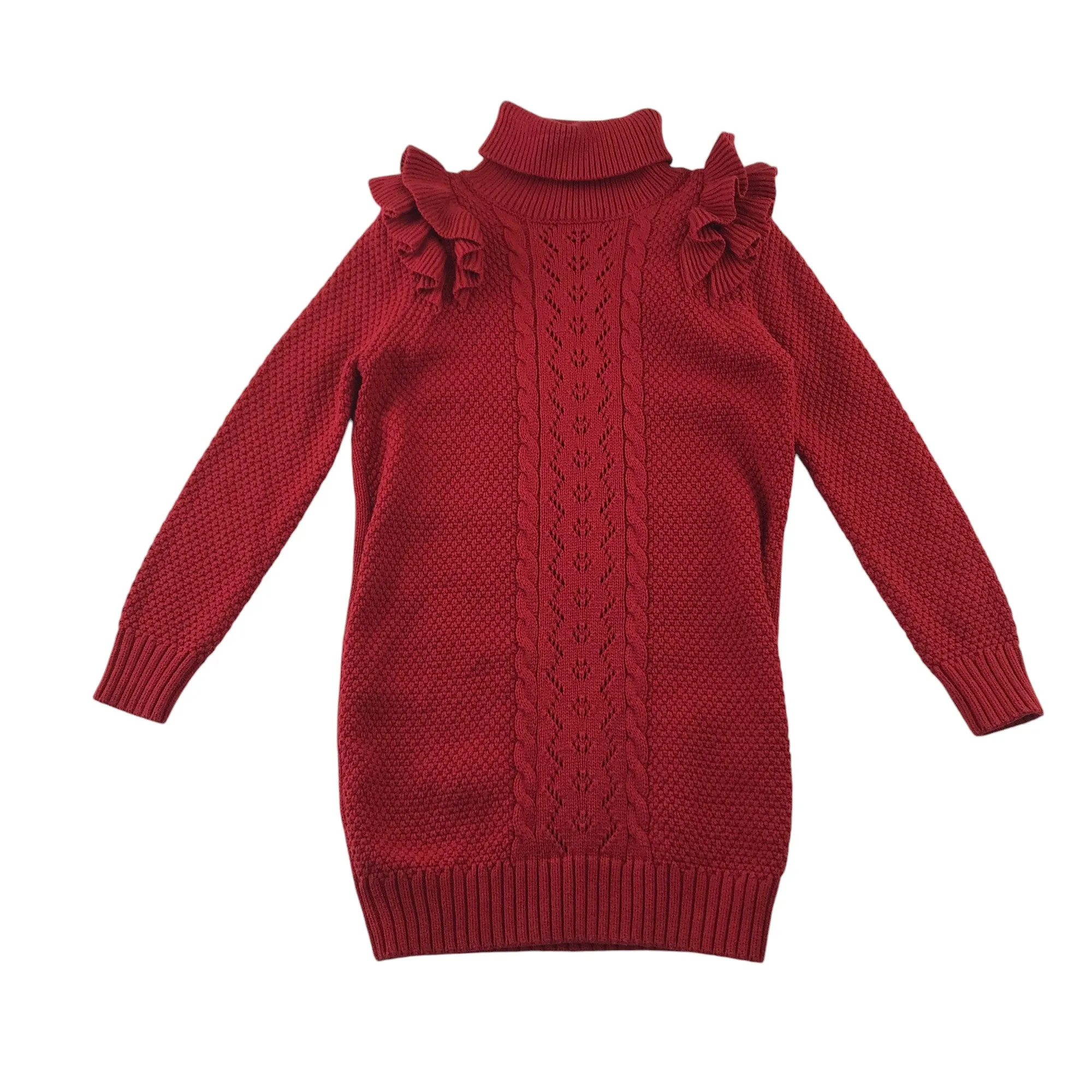 Next dress 5-6 years red knitted jumper turtle neck frilled details