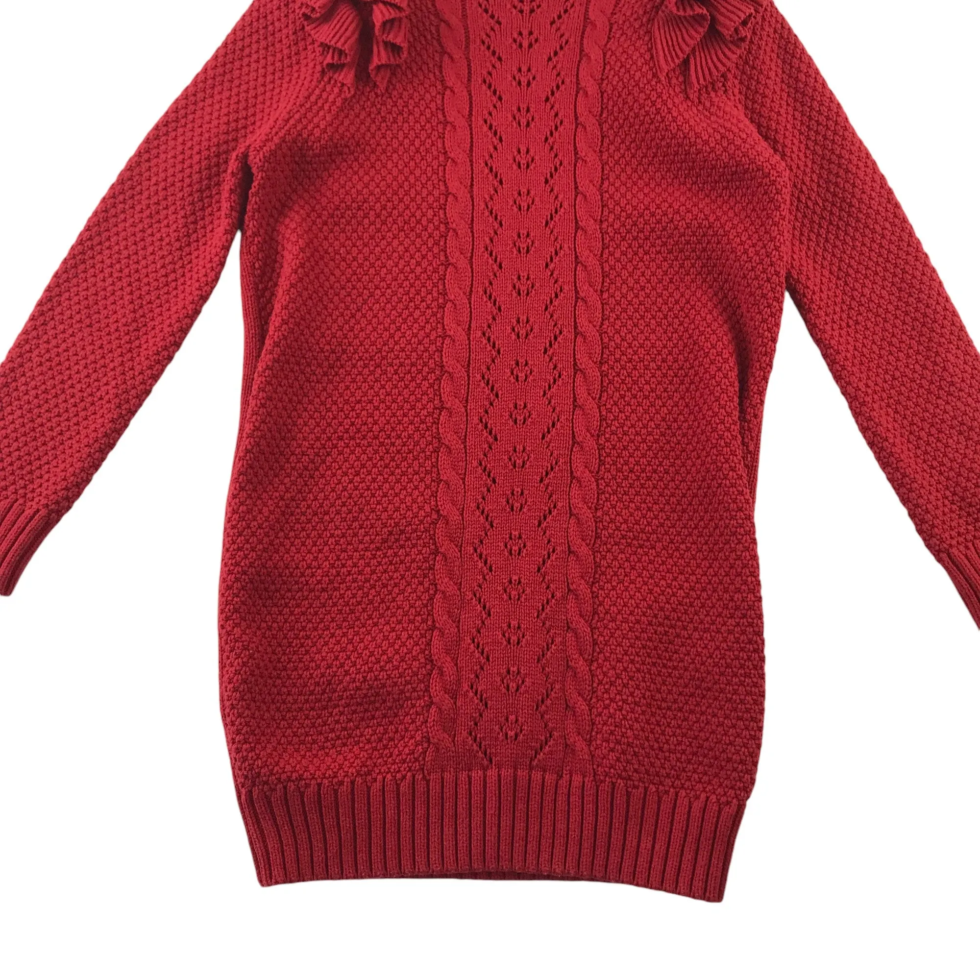 Next dress 5-6 years red knitted jumper turtle neck frilled details