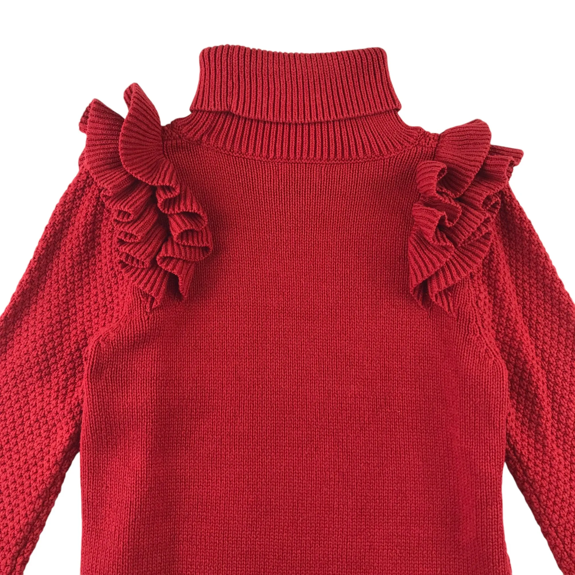 Next dress 5-6 years red knitted jumper turtle neck frilled details