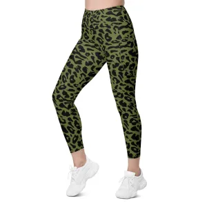 Olive Green Leopard Skin Leggings with Pockets