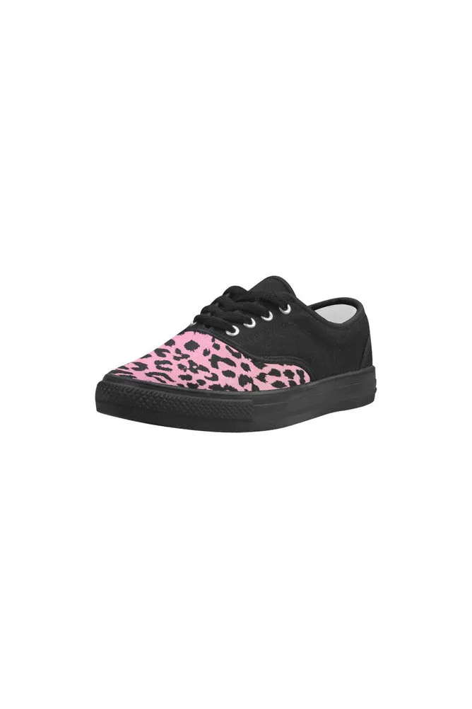 Pink Leopard Print Aries Women's Canvas Shoes