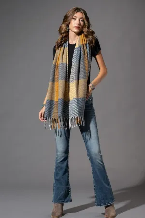 PLAID OBLONG SCARF WITH FRINGE