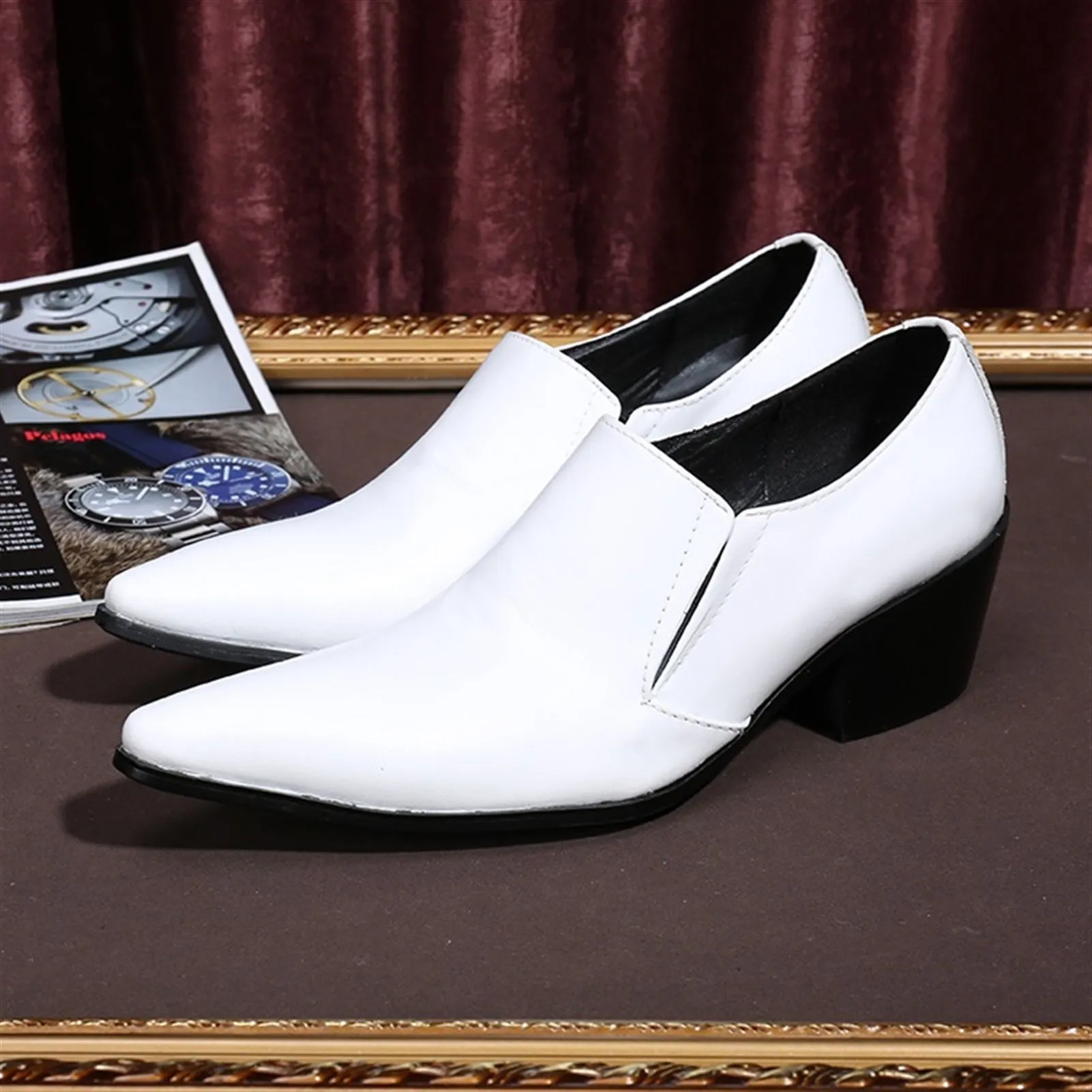 Pointed Low Top Slip on 5cm Heel Men Oxford Shoes