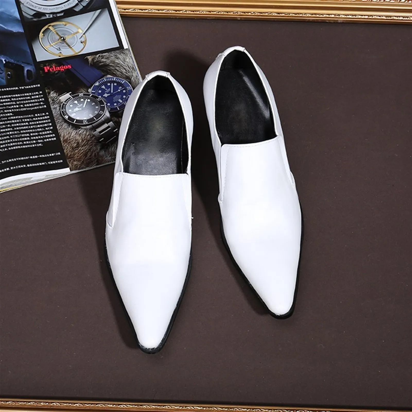 Pointed Low Top Slip on 5cm Heel Men Oxford Shoes