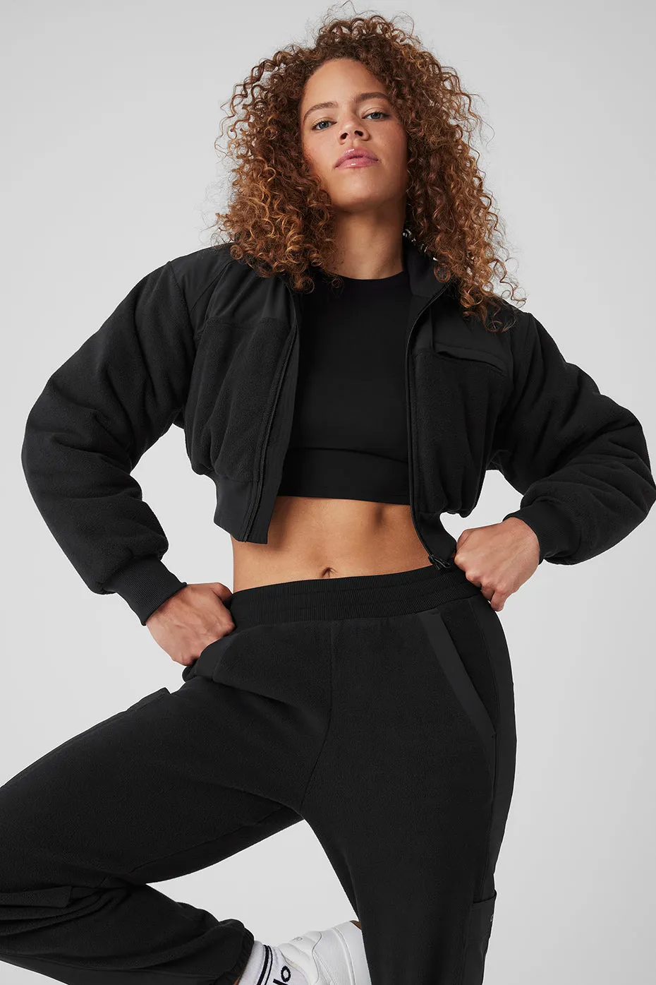 Polar Fleece Cropped Wintry Mix Jacket - Black