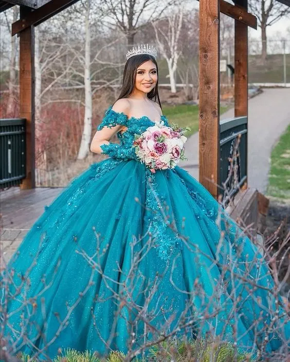 Princess Quinceanera Dresses Lace Applique Sweet 16 Dress Long Sleeves vestidos de 15 Ball Gown Prom Gowns     fg4216