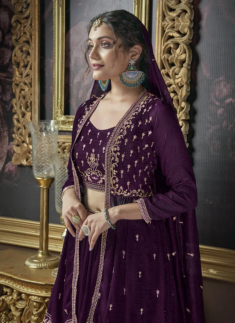 Purple Embroidery Lehenga Choli With Jacket