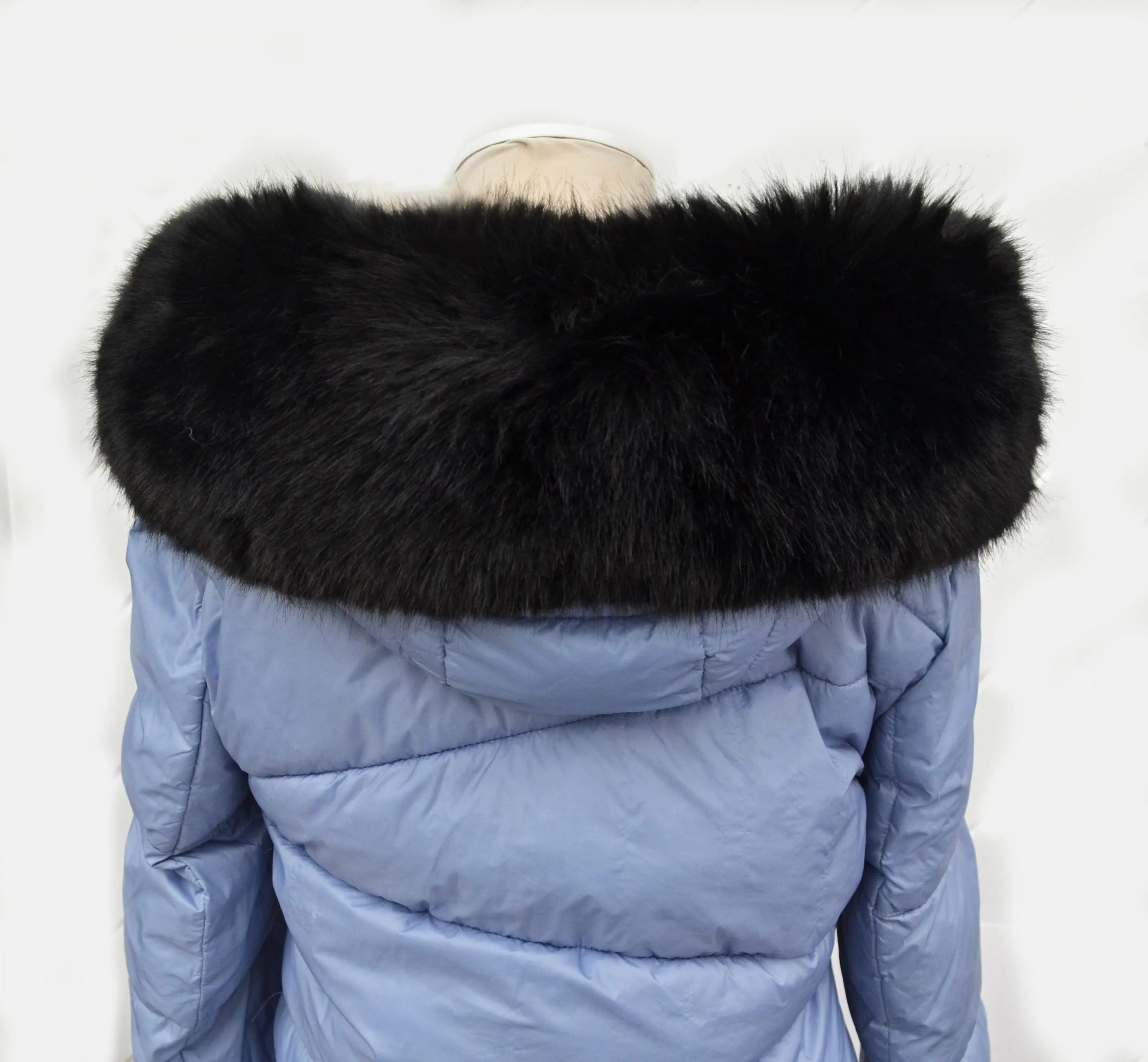 READY to SHIP XL Black Silky Faux Fur Vegan Trim Hood 70 cm, Faux Fur Collar Trim Like Real Fox, Fake Fur, Fur Fabric Ruff, Faux Fur Hood,