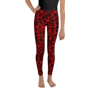 Red Leopard Youth Tights, Animal Print Premium Youth Gym Cute Comfy Leggings - Made in USA/EU