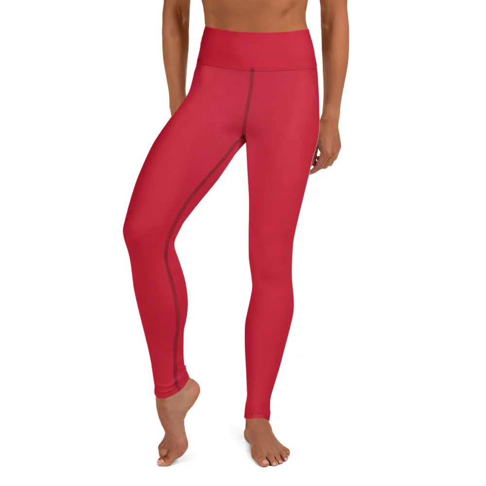 Red Solid Color Yoga Leggings, Best Long Workout Long Gym Tights-Made in USA/EU/MX