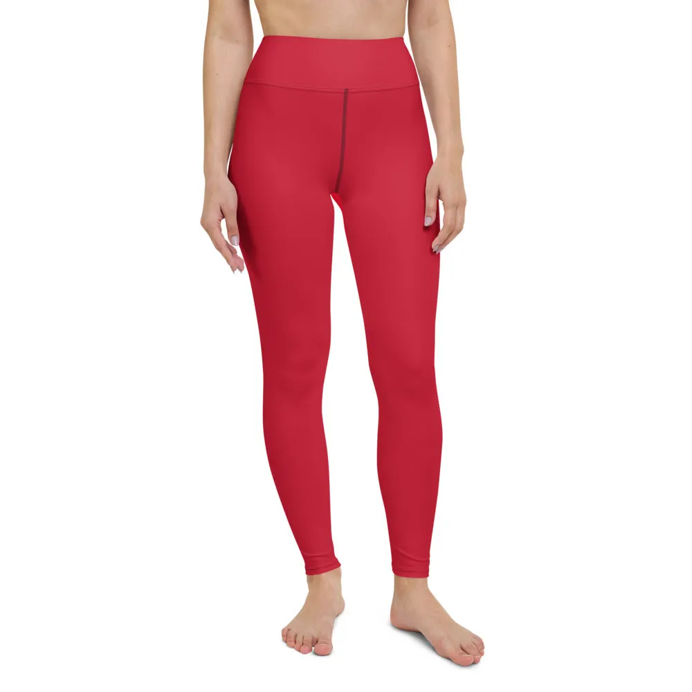 Red Solid Color Yoga Leggings, Best Long Workout Long Gym Tights-Made in USA/EU/MX