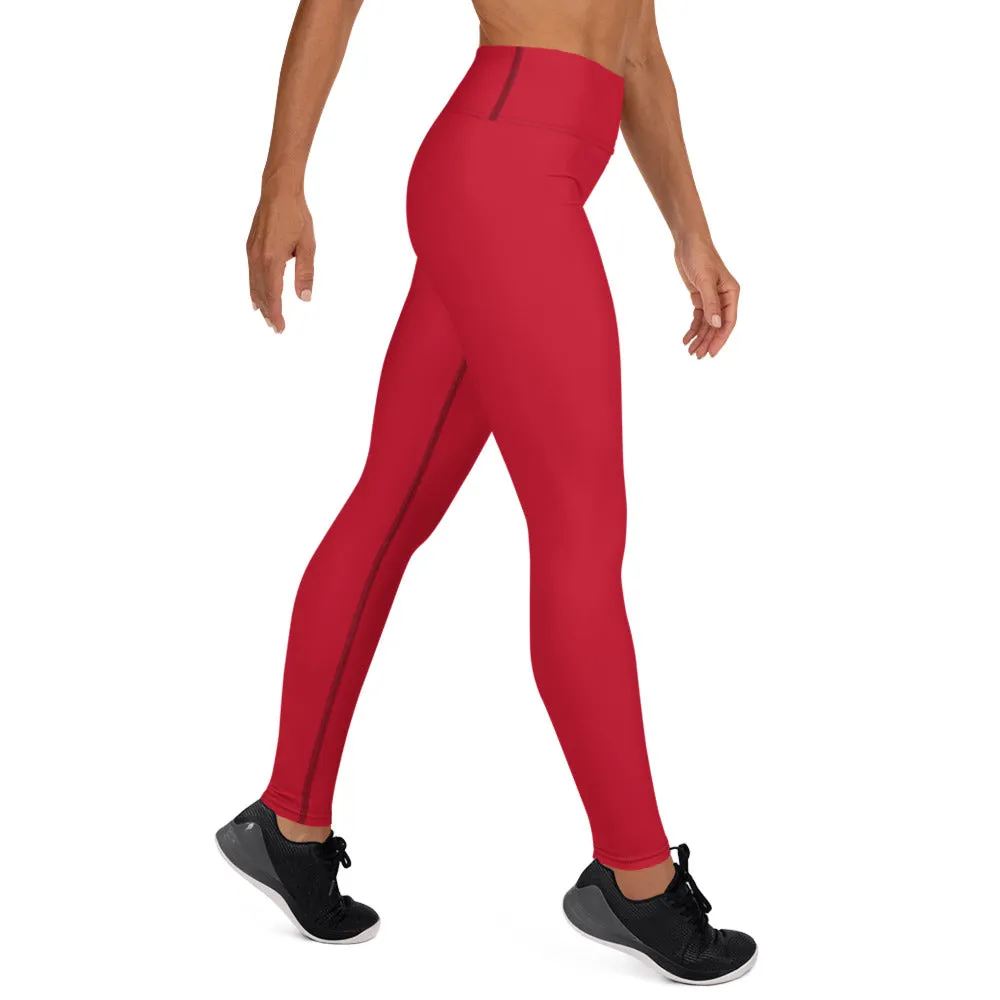 Red Solid Color Yoga Leggings, Best Long Workout Long Gym Tights-Made in USA/EU/MX