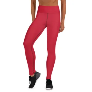 Red Solid Color Yoga Leggings, Best Long Workout Long Gym Tights-Made in USA/EU/MX