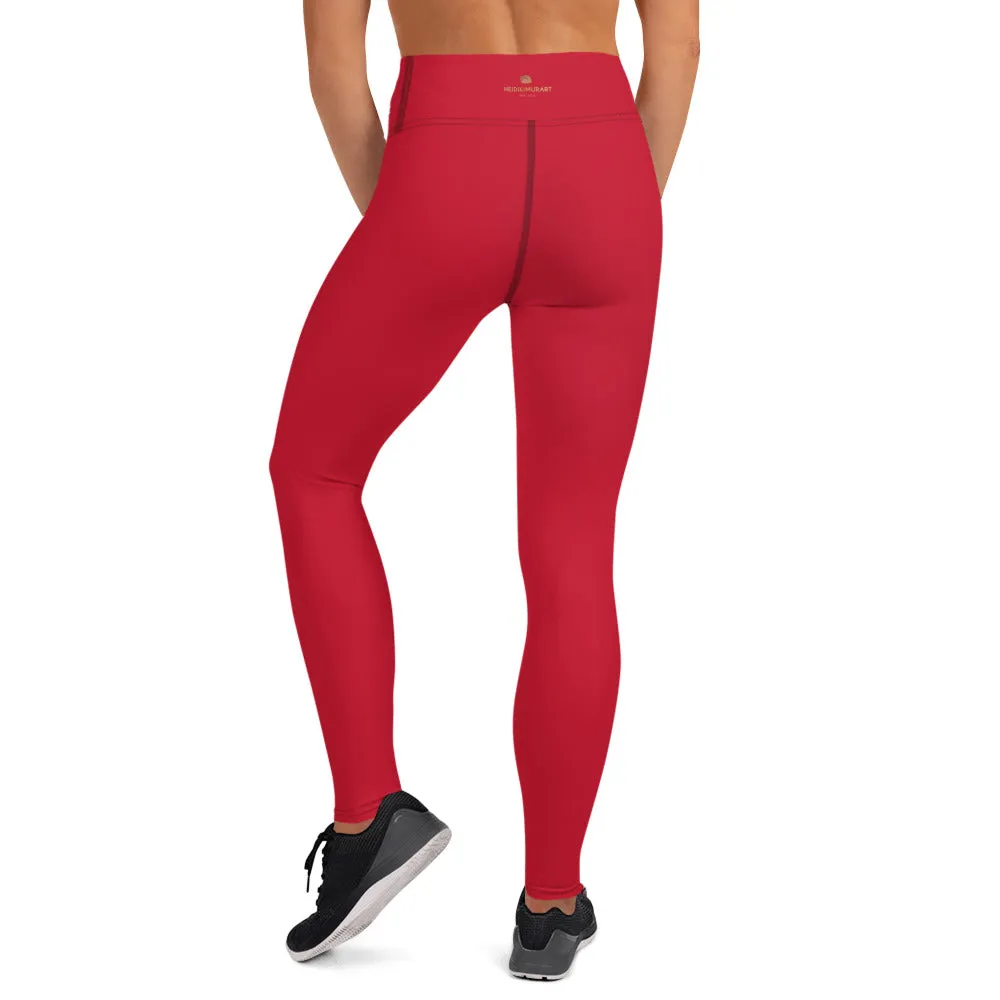 Red Solid Color Yoga Leggings, Best Long Workout Long Gym Tights-Made in USA/EU/MX