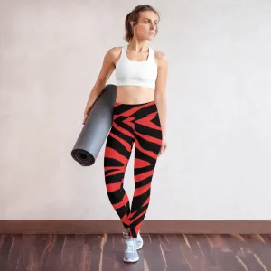 Red Zebra Yoga Leggings, Red and Black Zebra Animal Print Best Women's Active Wear Sports Long Yoga Pants-Made in USA/EU/MX