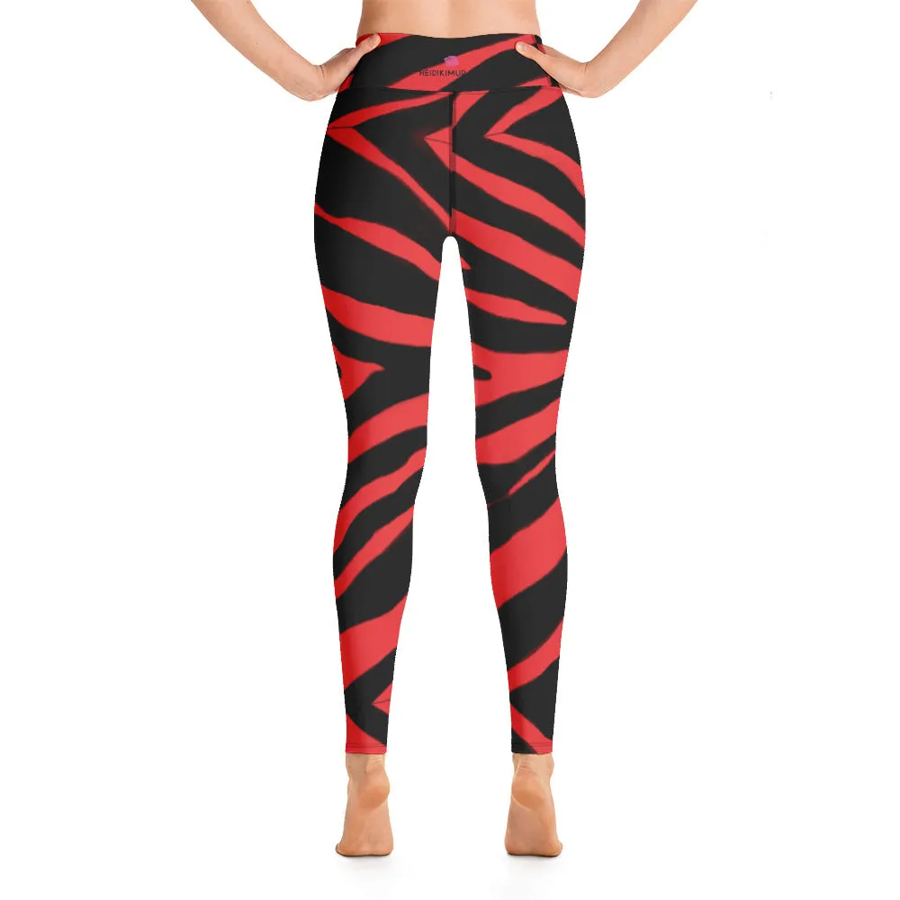 Red Zebra Yoga Leggings, Red and Black Zebra Animal Print Best Women's Active Wear Sports Long Yoga Pants-Made in USA/EU/MX