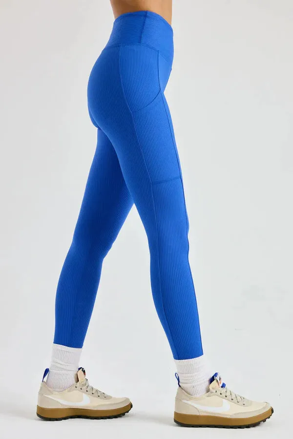 Ribbed Pocket Leggings in Blue Flame