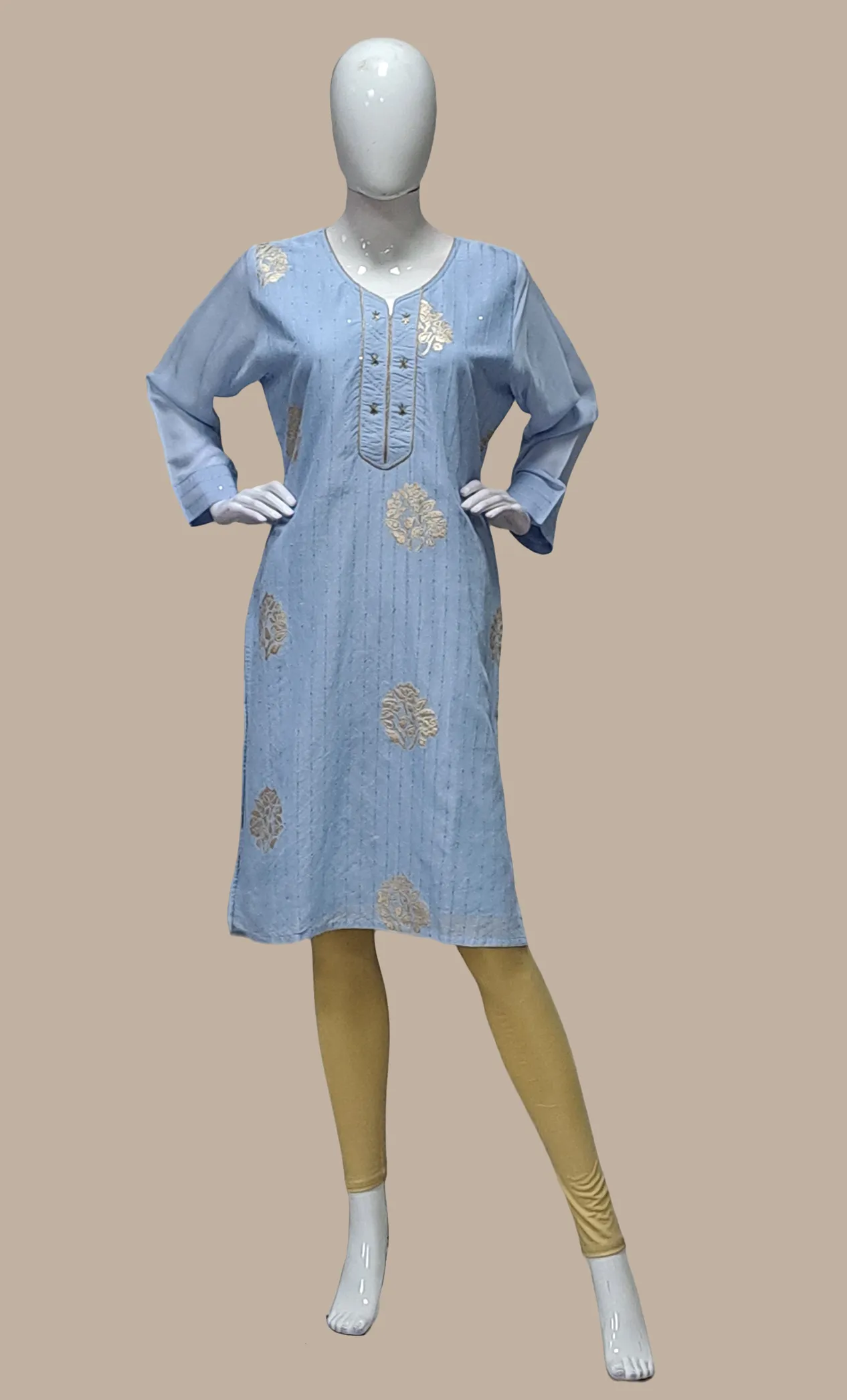 Sea Blue Embroidered Kurti Top