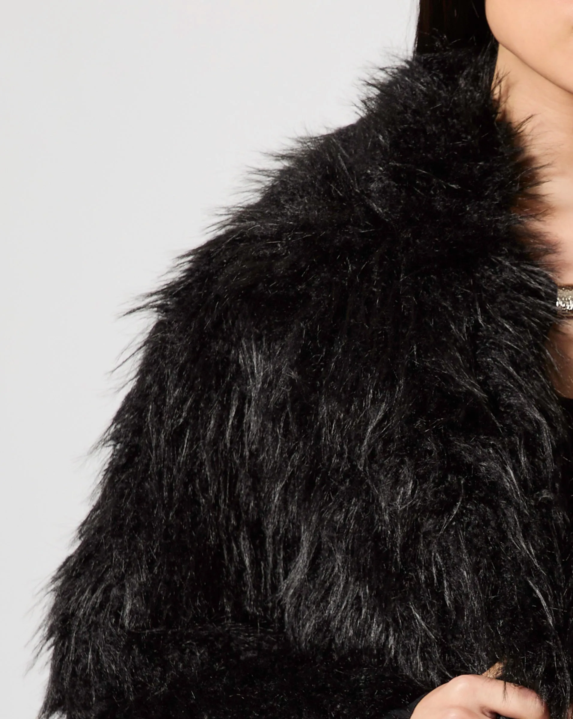 Shaggy Cropped Mongolian Faux Fur Jacket